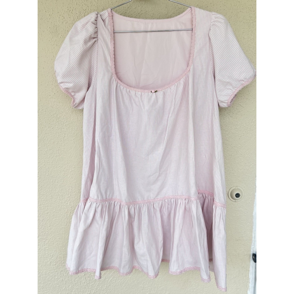 Pink Puff Sleeve Dress Striped Ruffle Hem Cottage Coquette Women’s Size 2X